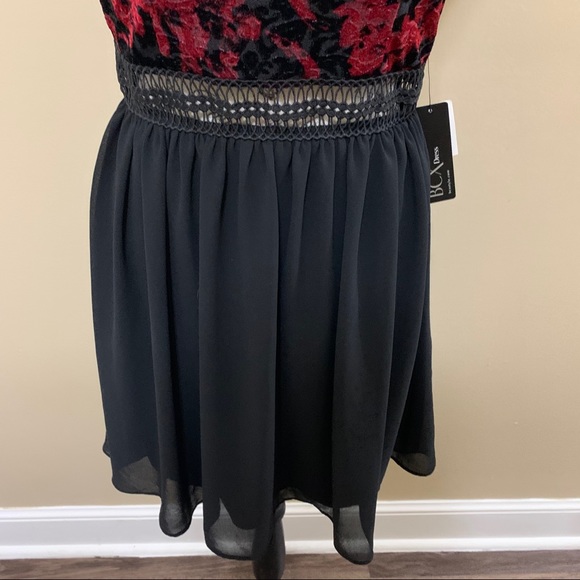 BCX Black & Red Velvet Chiffon Sweetheart Dress Size 7 - Picture 5 of 10